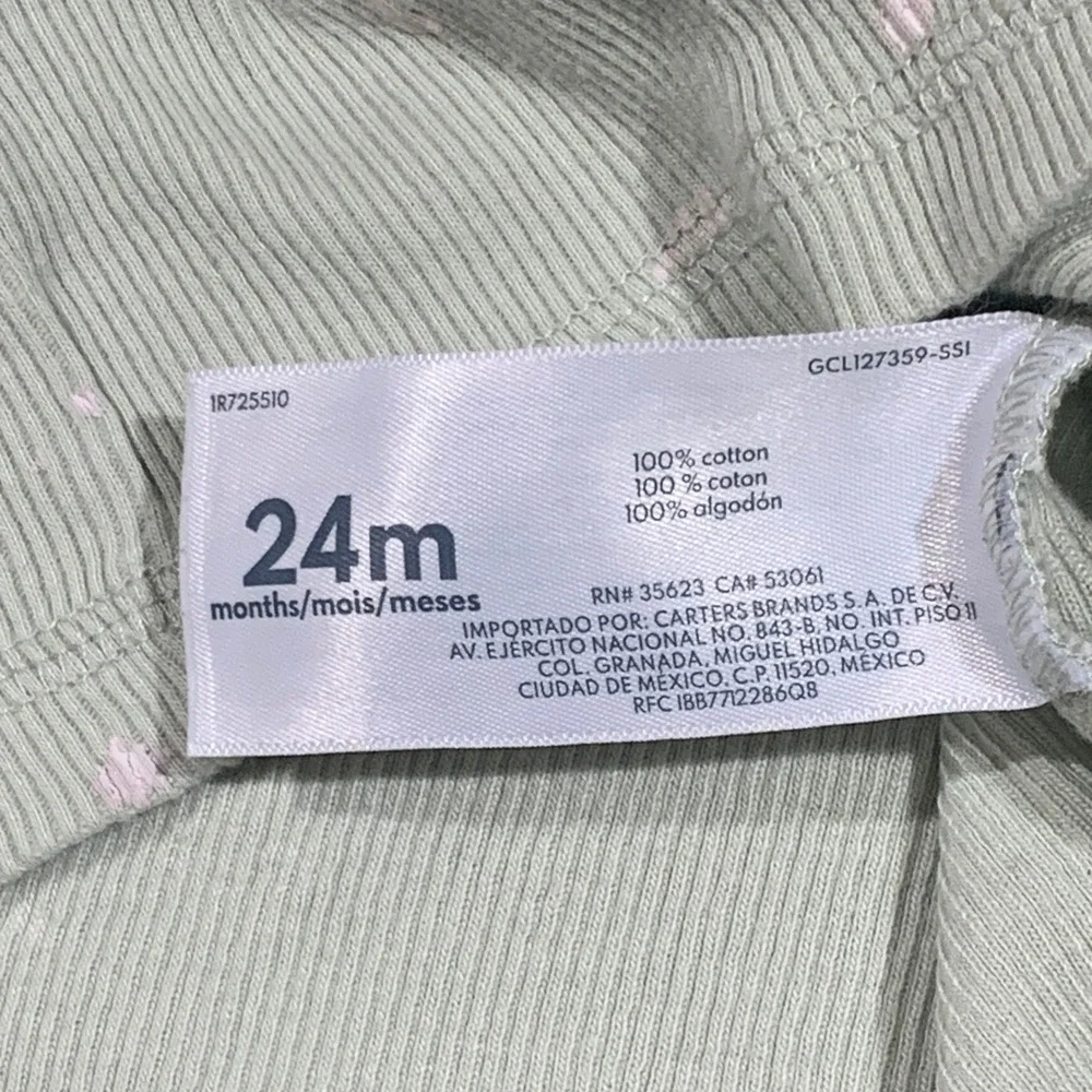Carters Girls 24m Pajama Set Long Sleeve Top Pants Light Green‎ Thermal
